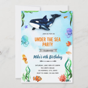 Convite Aniversário de orca sob o mar
