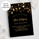 Convite Aniversário de ouro negro celebra festa elegante<br><div class="desc">Um convite de aniversário elegante para homens e mulheres. Fundo preto,  decorado com estrelas ouros. Personalize e adicione seu nome e detalhes da festa.</div>