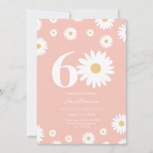 Convite Aniversário de Padrão Floral Retro de Sessenta Ano