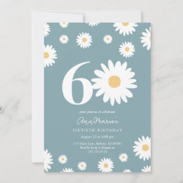 Convite Aniversário de Padrão Floral Retro de Sessenta Ano