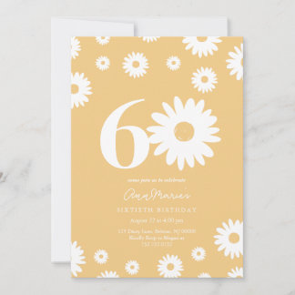 Convite Aniversário de Padrão Floral Retro de Sessenta Ano
