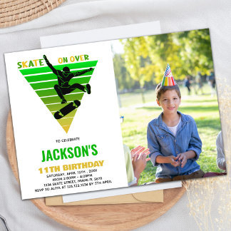 Convite Aniversário de Painéis de Foto Verde Amarelo Branc