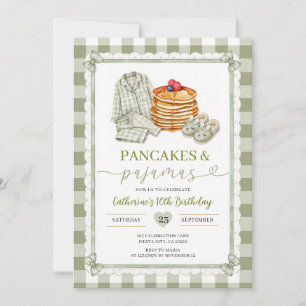 Convite Aniversário de Pancake e Pijamas Verde Sage