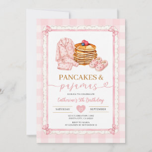 Convite Aniversário de Panqueca Rosa e Pijamas