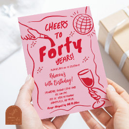 Convite Aniversário de Parabéns Vintage Retro Rosa e Verme