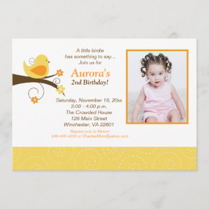 Convite Aniversário de Pássaros Nadados Foto Amarelo Tre