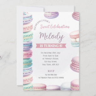 Convite Aniversário de Pastel Macaron Convide Pilha de Doç