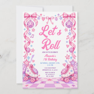 Convite Aniversário de Patinação no Gelo Rosa Roxo Vamos R