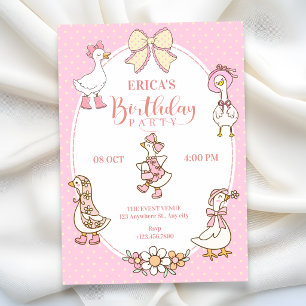 Convite Aniversário de pato Coquette rosa fofo