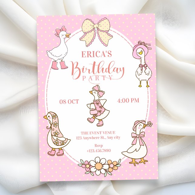 Convite Aniversário de pato Coquette rosa fofo (Criador carregado)