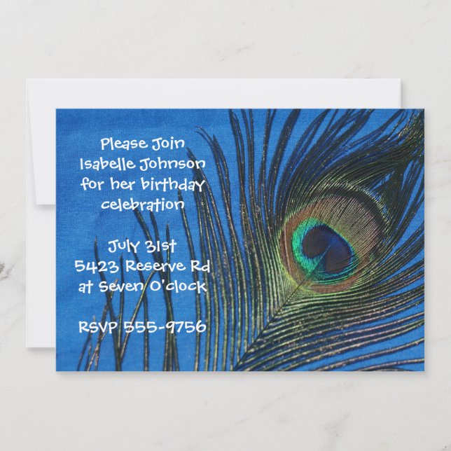 Convite Aniversário de Pavão Solteiro Azul (Frente)