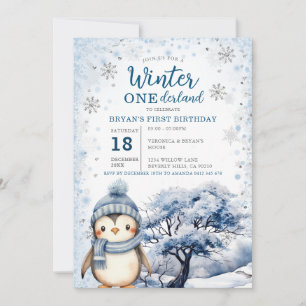 Convite Aniversário de Pengüim de Inverno Onederland Anima