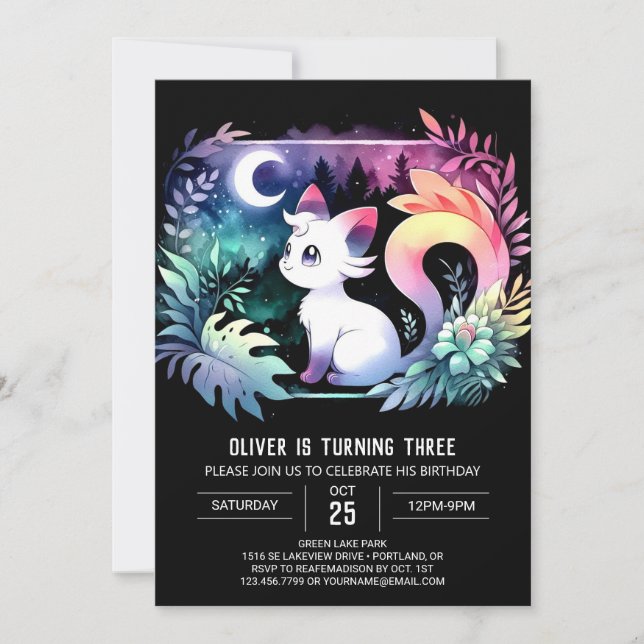 Convite Aniversário de Pequeno Gato Felino (Frente)
