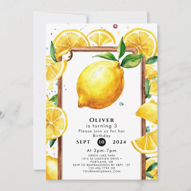Convite Aniversário de Pequeno Limão Editável (Frente)
