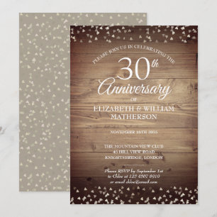 Convite Aniversário de Pérola de 30 anos Rustic Wood Confe