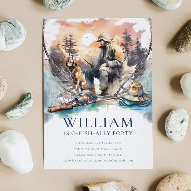 Convite Aniversário de Pesca de Homem e Cão Adultos (Criador carregado)