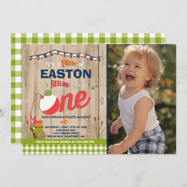 Convite Aniversário de Pesca O-Fish-Ally Um Partido (Frente/Verso)