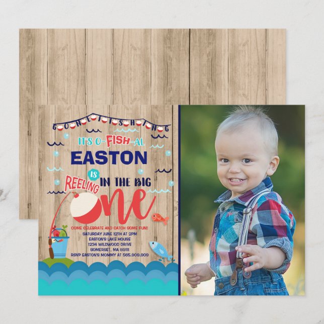 Convite Aniversário de Pesca O-Fish-Ally Um Partido (Frente/Verso)