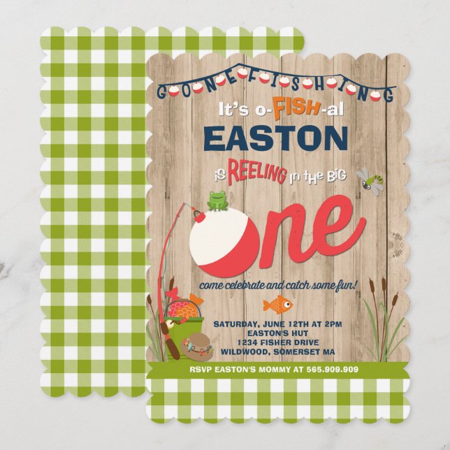 Convite Aniversário de Pesca O-Fish-Ally Um Partido (Frente/Verso)