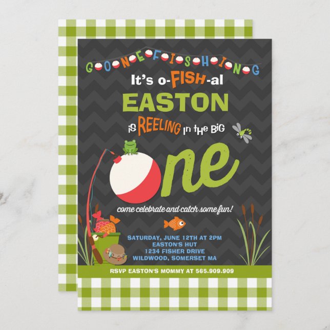 Convite Aniversário de Pesca O-Fish-Ally Um Partido (Frente/Verso)