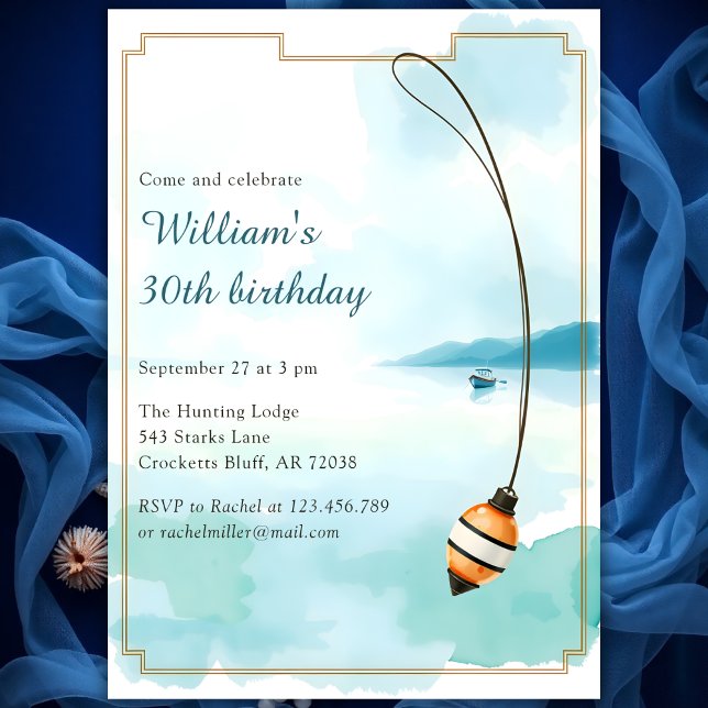 Convite Aniversário de Pesca para o Partido aniversário de (Fishing Birthday Invitation for Men Rustic 30th Birthday Party Invite)