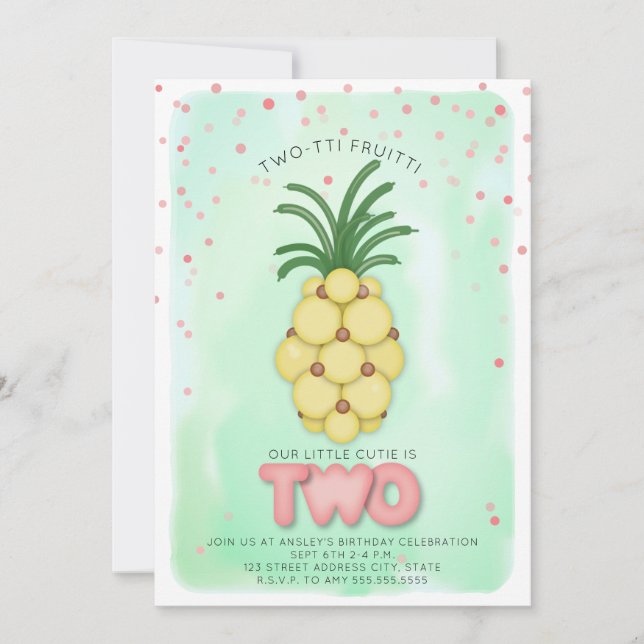Convite Aniversário de Pineapple Balon Pink Twotti Fruitti (Frente)