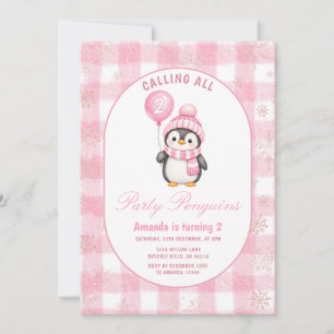 Convite Aniversário de Pinguim Festa de Natal Cor-de-Rosa 