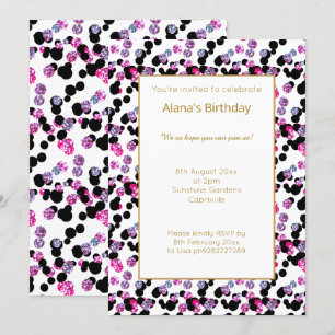 CONVITE ANIVERSÁRIO DE PINK PURPLE BLACK LEOPARD SPOT