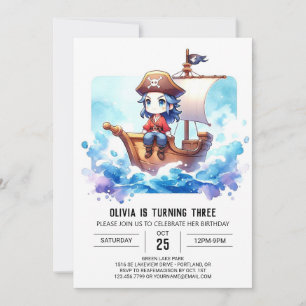 Convite Aniversário de Pirata de Aquarela Personalizada