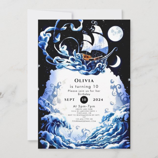 Convite Aniversário de Pirata de Aventura Editável Simples (Frente)