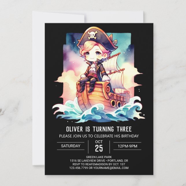 Convite Aniversário de Pirata de Navio Encantado (Frente)