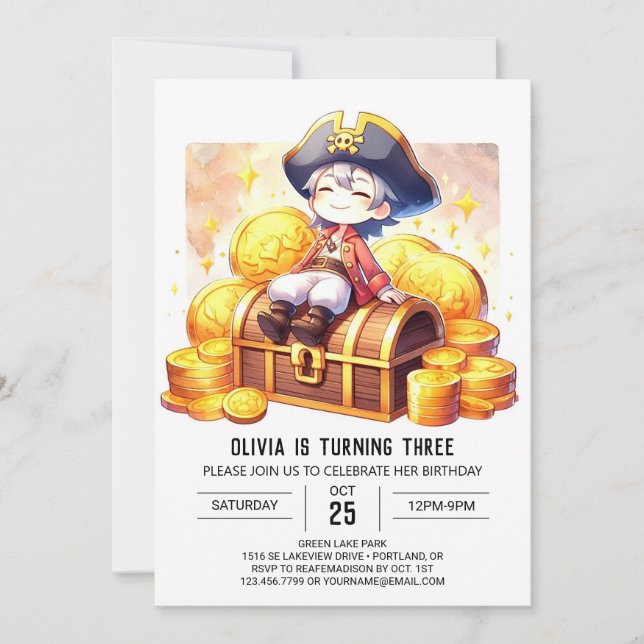 Convite Aniversário de Pirata Personalizada de Entrega (Frente)