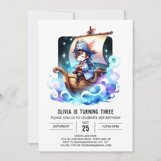 Convite Aniversário de Pirata Simples Encantado (Frente)