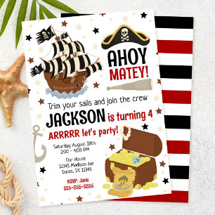 Convite Aniversário de Pirata Tema Ahoy Jolly Roger Menino