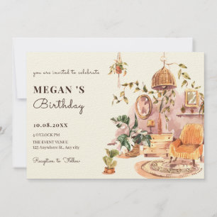 Convite Aniversário de plantas interiores do Watercolor bo