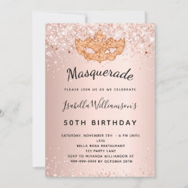 Convite aniversário de poeira dourada mascarada rosa