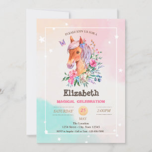 Convite Aniversário de Pônei Adorável e Bonito