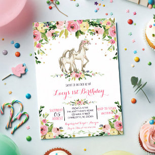 Convite Aniversário de Pônei Aquarela Rosa