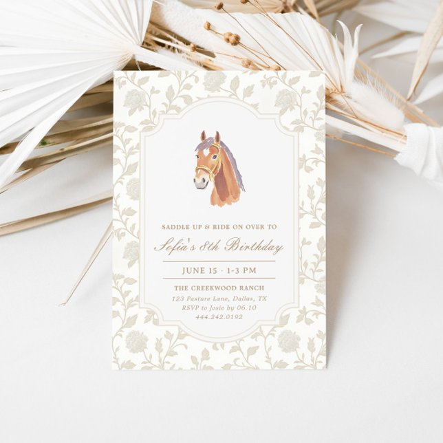Convite Aniversário de Pônei com Sela de Cavalo Neutro Mar (Criador carregado)