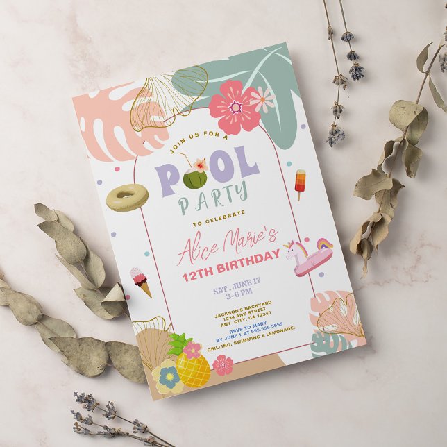 Convite Aniversário de Praia de Abacaxi de Verão Tropical (Criador carregado)