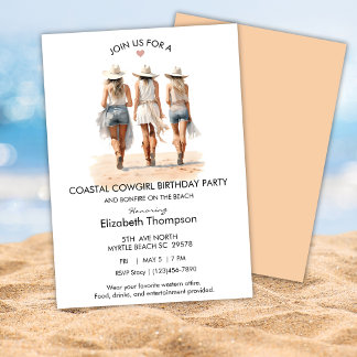Convite Aniversário de Praia de CowGirl Costeiras