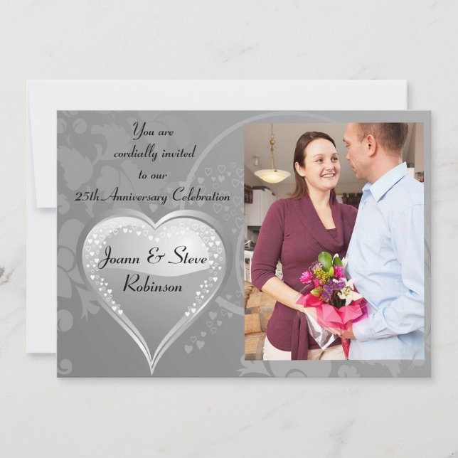 Convite Aniversário de prata 25º Coração redemoinho de pra (Frente)