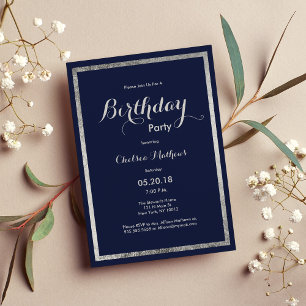 Convite Aniversário de prata azul-marinho Elegante
