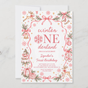Convite Aniversário de Primeiro Ano Pink Winter ONEderland