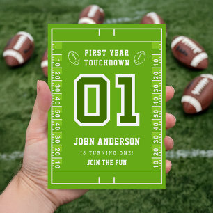Convite Aniversário de Primeiro Ano Touchdown Green Footba