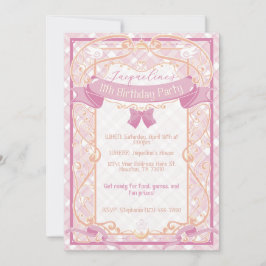 Convite Aniversário de Princesa Art Nouveau Rosa Claro