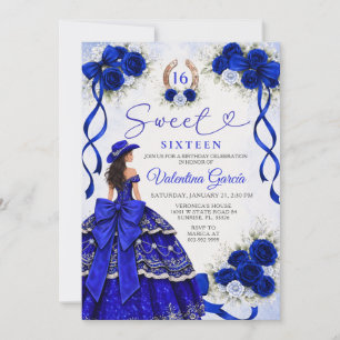 Convite Aniversário de Princesa de Dezesseis Anos Azul Rea