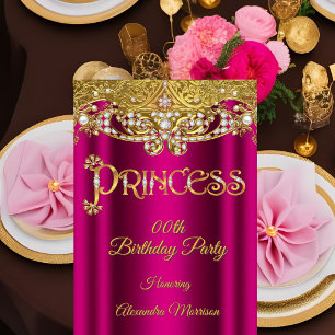 Convite Aniversário de princesa Rosa brilhante Diamante Ou