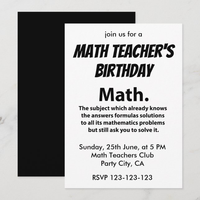 Convite Aniversário de Professores de Matemática Tipografi (Frente/Verso)
