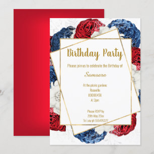 CONVITE ANIVERSÁRIO DE QUADRO BRANCO VERMELHO FLORAL BRIL
